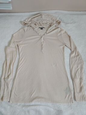 Vintage Volcom Lightweight Hooded Henley in Light Beige Longline Surfer Skater